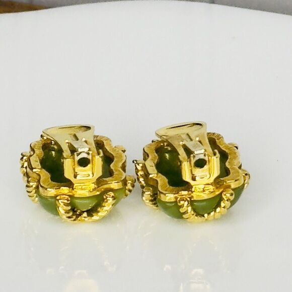 Vintage KJL Kenneth J Lane Earrings Gold Rope Quilted Green Lucite Clip On 1133 - Picture 8 of 15